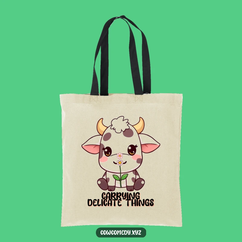 Funny Kawaii Cow Tote Bag: Flower Balance - Cute & Practical Humor Tote