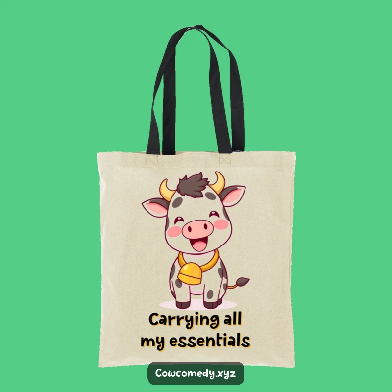 Funny Kawaii Cow Tote Bag: Joyful Cowbell Ringing Carry-All