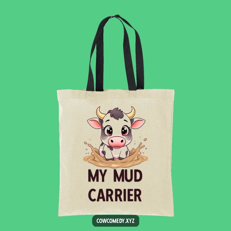 Funny Muddy Cow Tote Bag: Playful Carry-all, Big Eyes Design Bag Gift!