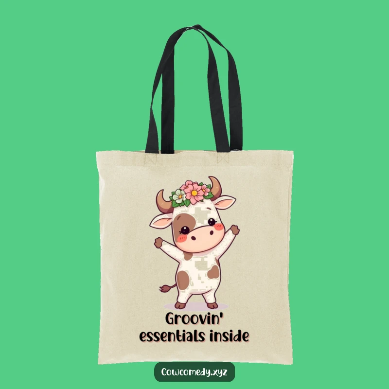 Funny Dancing Cow Flower Crown Tote Bag: Carry Your Joy